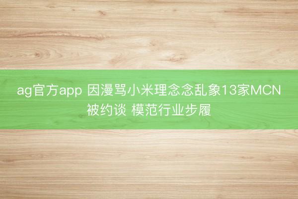 ag官方app 因漫骂小米理念念乱象13家MCN被约谈 模范行业步履