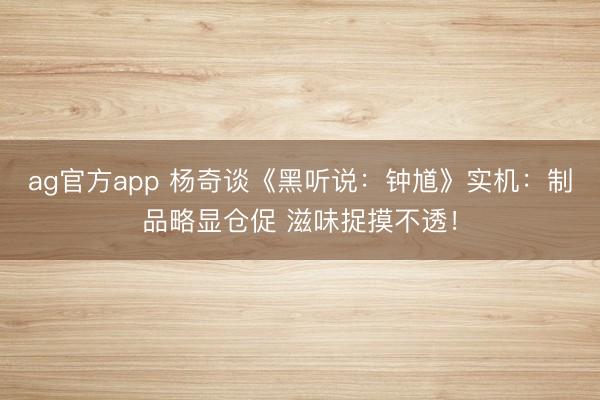 ag官方app 杨奇谈《黑听说：钟馗》实机：制品略显仓促 滋味捉摸不透！